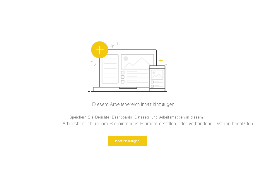 A screenshot of an empty workspace in the Power BI service.