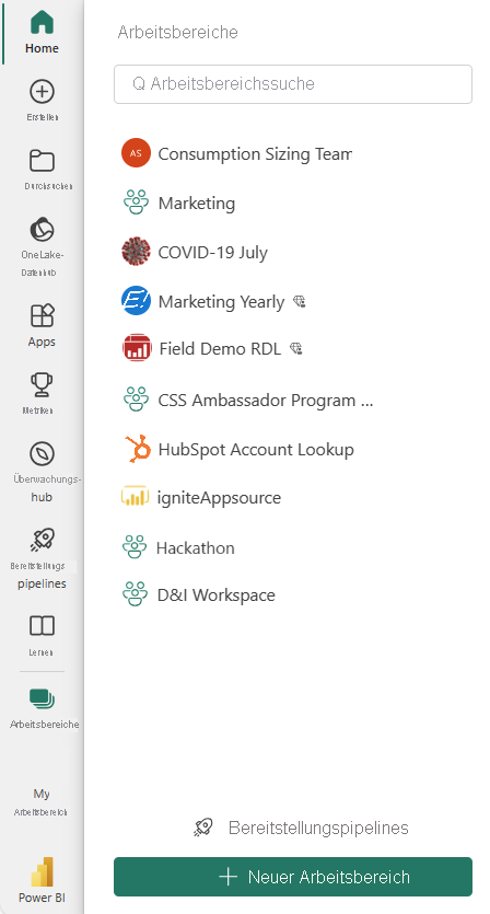 A screenshot of Workspaces in the navigation pane.