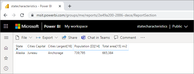 Screenshot showing Power B I Desktop cross-report drillthrough target.