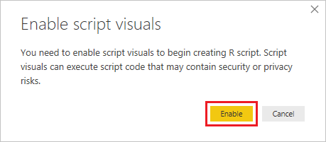 Screenshot of the Enable script visuals dialog, highlighting Enable.