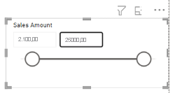 Screenshot of a visual, highlighting the Numeric range slicer set to Between.