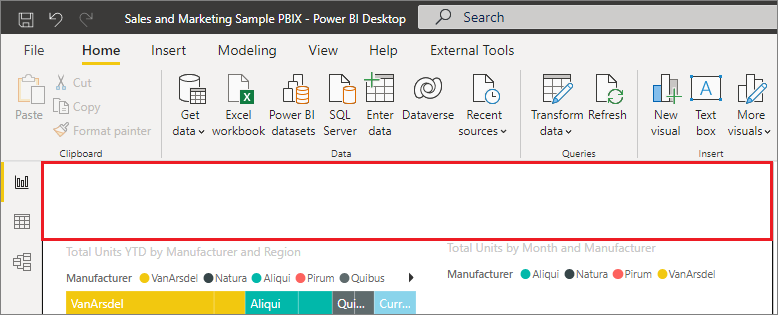 Screenshot of Power BI Desktop, highlighting the wallpaper area.