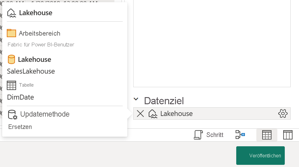 Screenshot of the configured data destination.