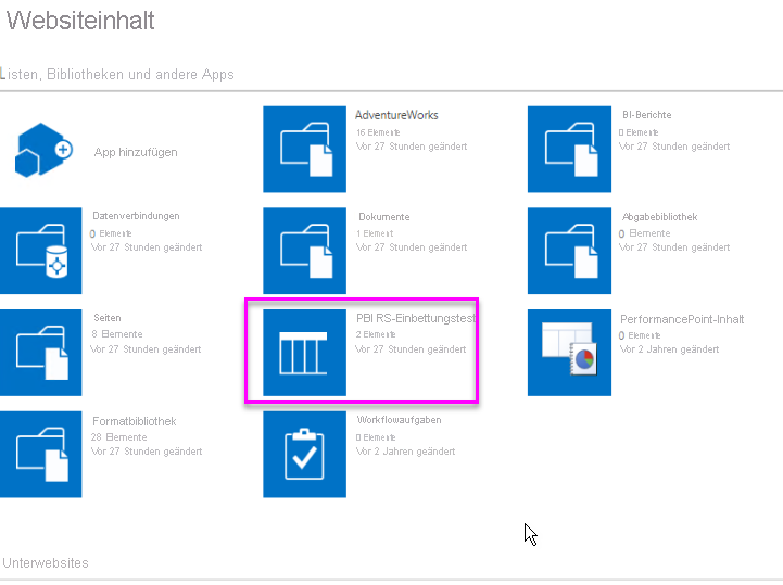 Screenshot der App „Websiteinhalte-Seite“.