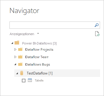 Screenshot: Auswählen von Dataflows, mit denen eine Verbindung hergestellt werden soll, im Navigator von Power BI Desktop.