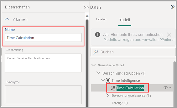 Screenshot of how to rename a calculation group column.