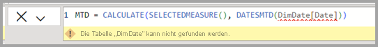Screenshot of incorrect DAX expression.