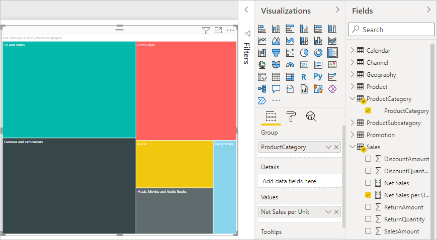 Screenshot der Treemap nach Produktkategorie.