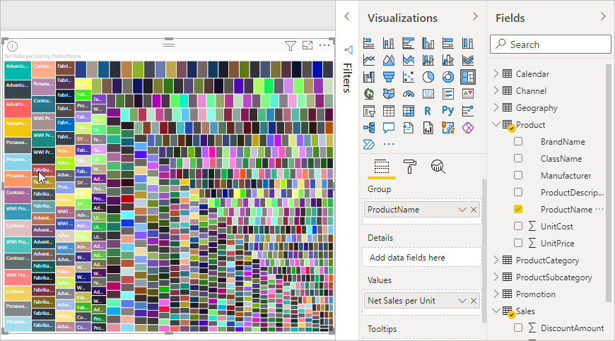 Screenshot der Treemap nach Produktname.