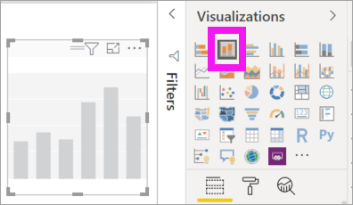 Screenshot des Bereichs „Visualisierungen“ und eines leeren gestapelten Säulendiagramms.