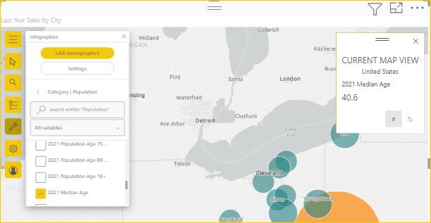 Screenshot: Karte mit regionalen medianen Altersdemografien.