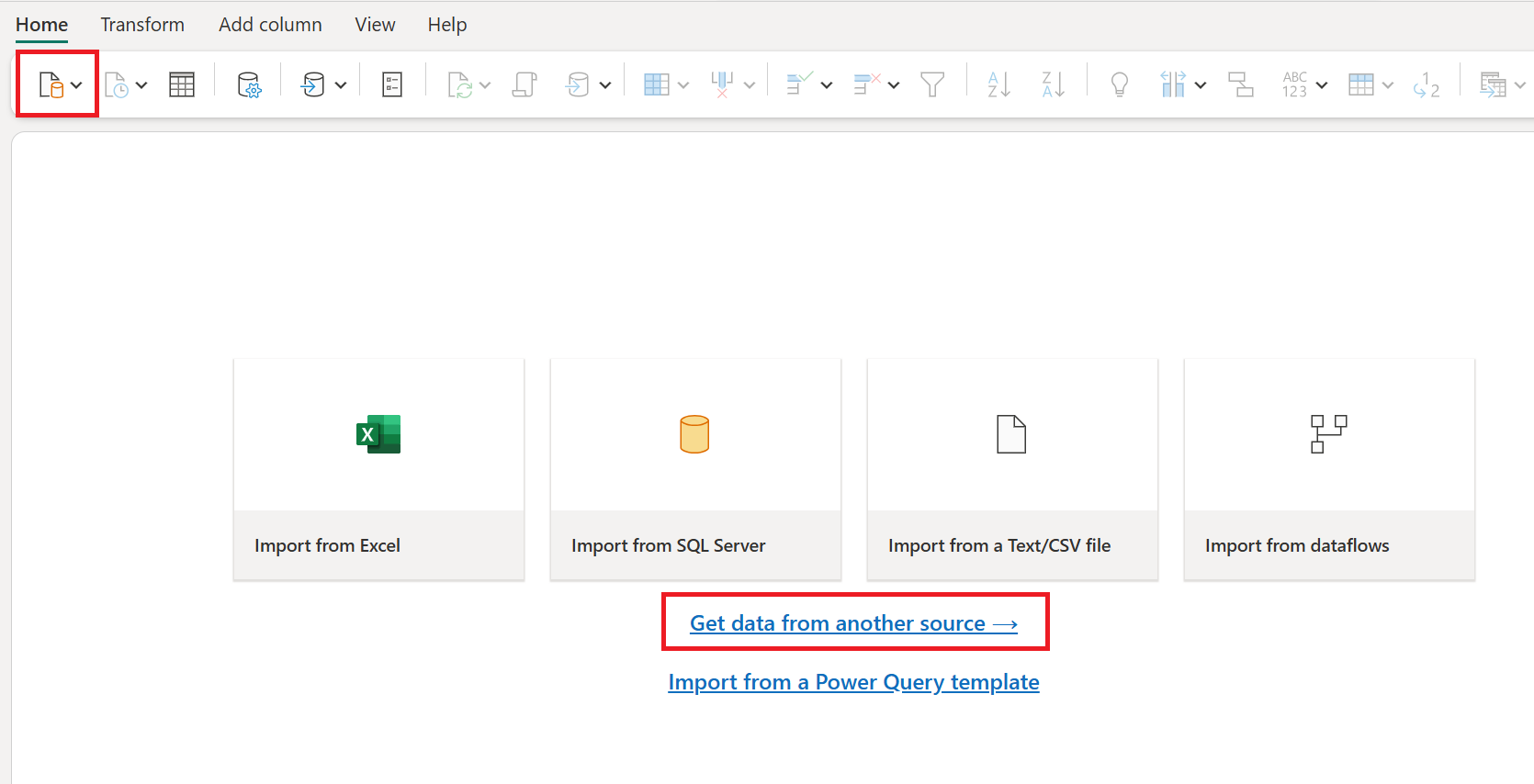 Screenshot mit dem Power Query-Arbeitsbereich, in dem die Option