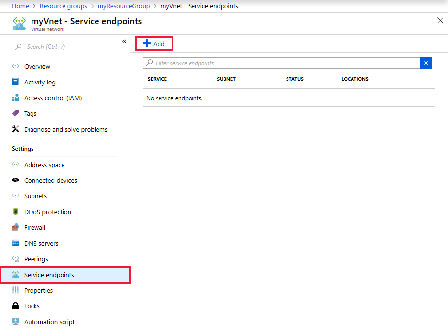 Hinzufügen eines VNET-Dienstendpunkts