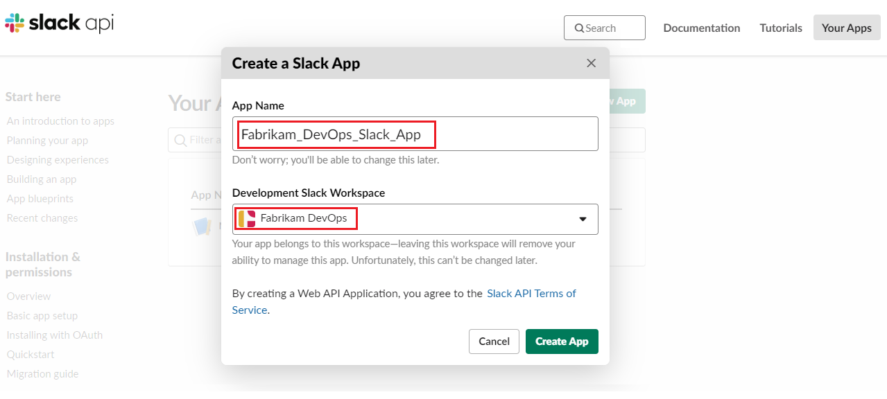 Create slack app