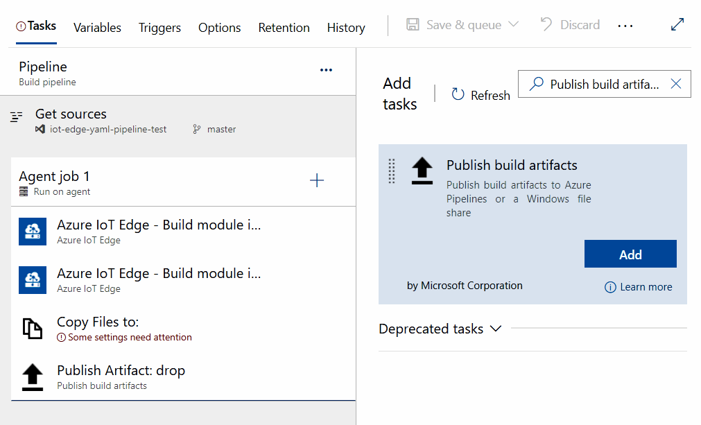 Vier Aufgaben in der Build-Pipeline.