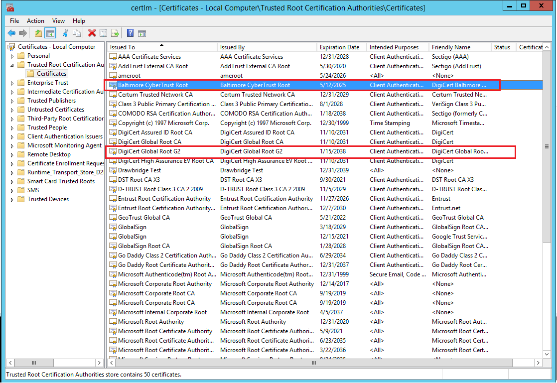 Azure Database for MySQL – Diagramm der Zertifikate für .NET-Benutzer