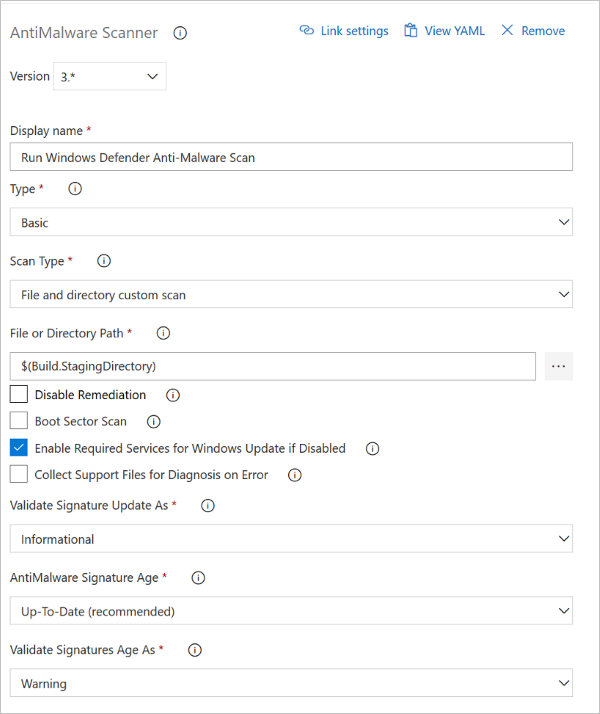 Konfigurieren der Anti-Malware Scanner-Buildaufgabe