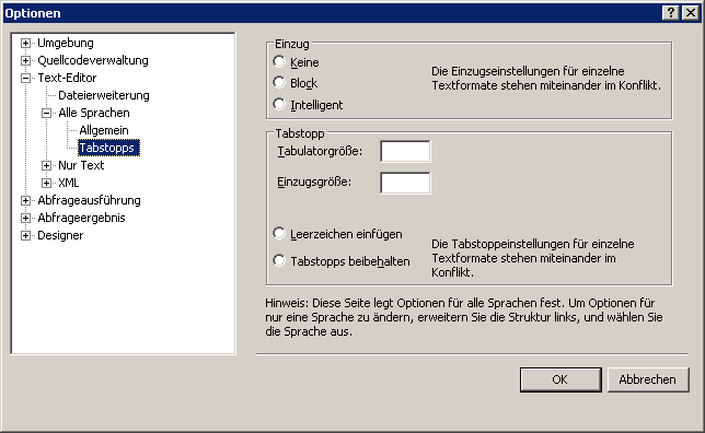 Darstellung des Dialogfelds Registerkarten