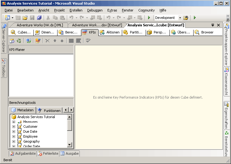 KPIs (Registerkarte des Cube-Designers)