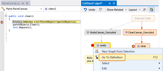 DebuggerMap_GoToCodeDefinition Go to code definition for a method on code map