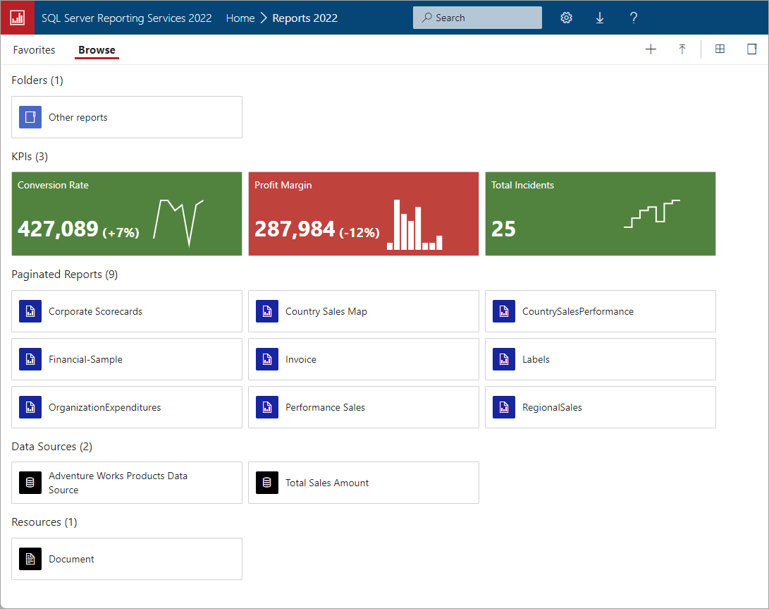 Screenshot: neues aktualisiertes [!INCLUDE [sssql22-md](../includes/sssql22-md.md)] Reporting Services-Webportal.