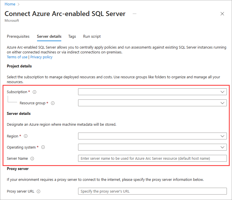 Screenshot der Serverdetails für Azure Arc.