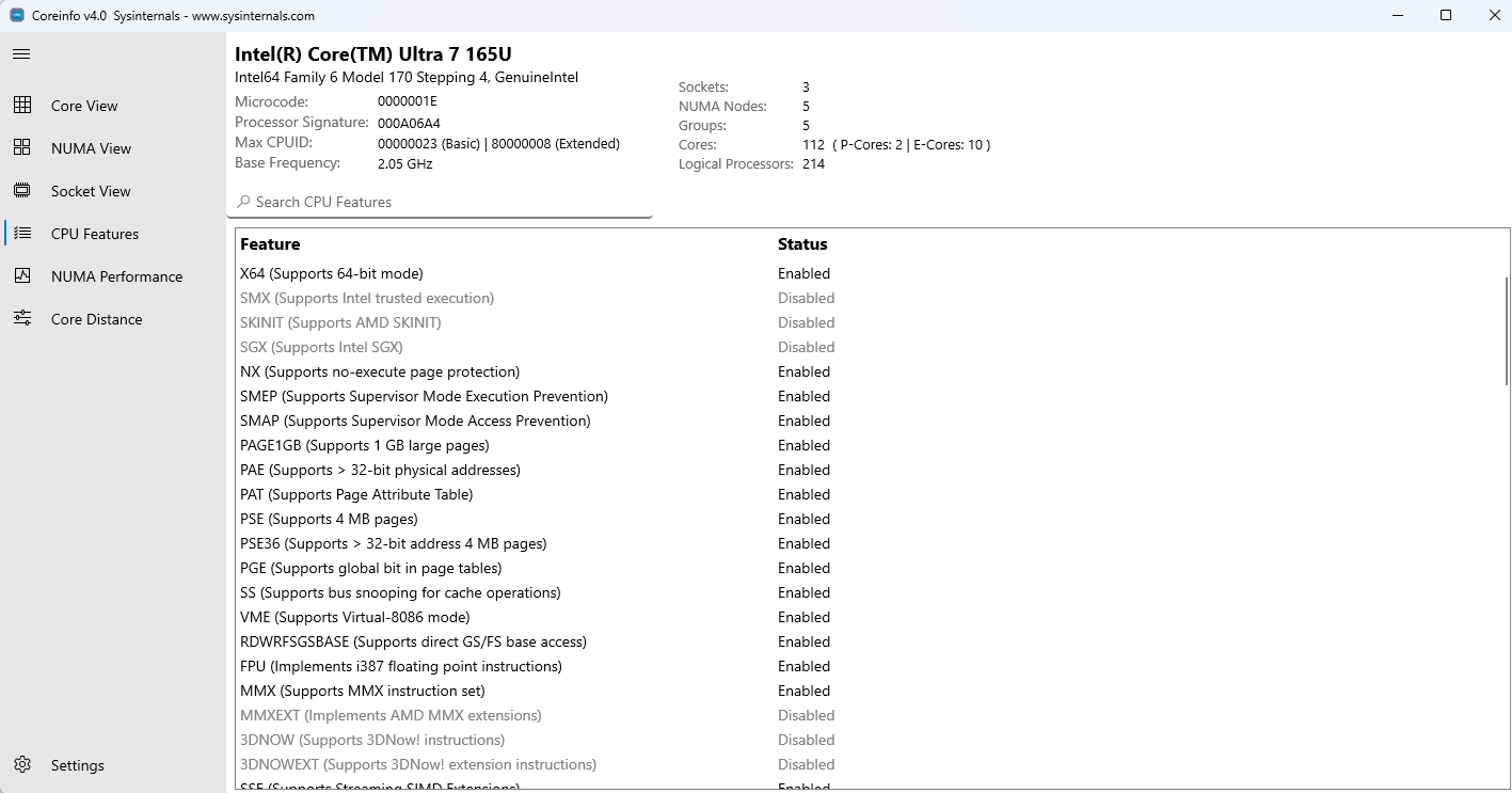 CPU-Features-Ansicht
