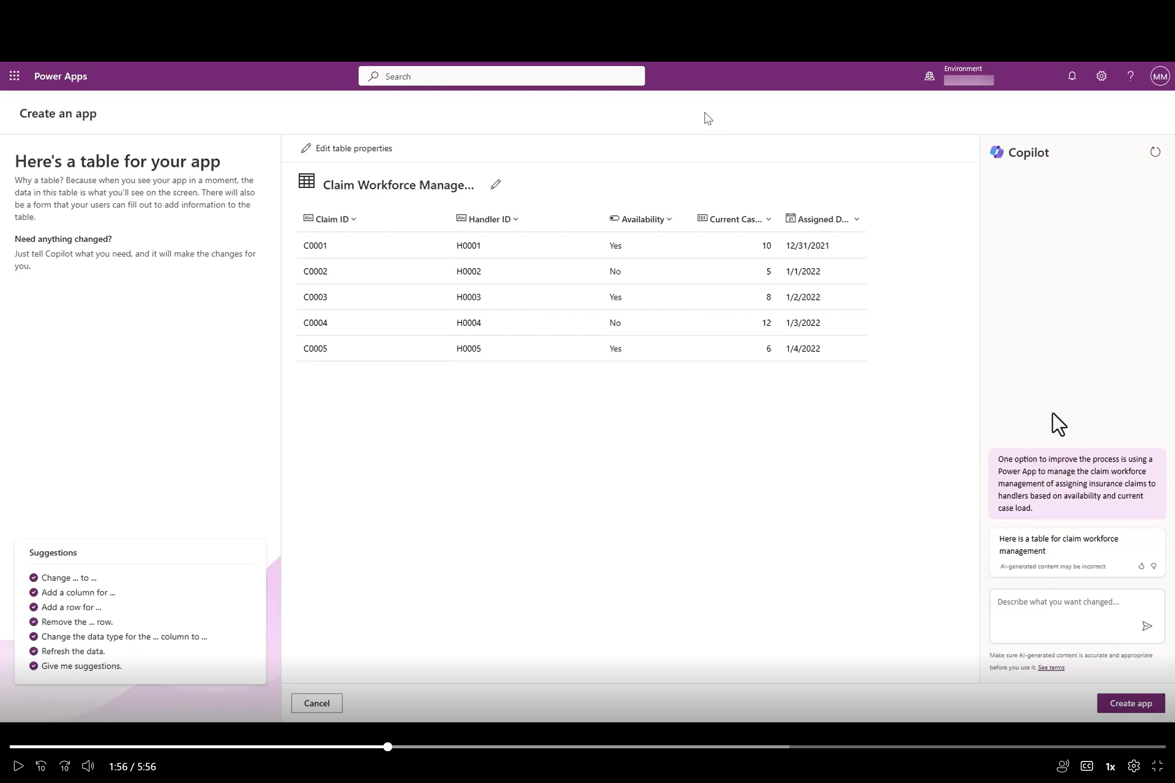 Screenshot mit Tabellen, die von Copilot im Process Mining vorgeschlagen wurden