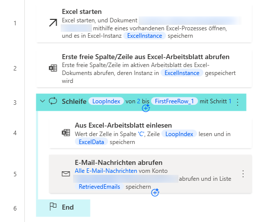 Screenshot eines Parameters zum Arbeitsbereich „Schleife“