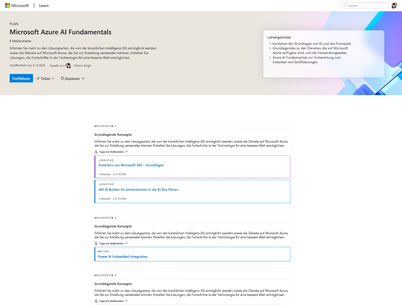 Screenshot der Plandetails aus sicht eines Lernenden.