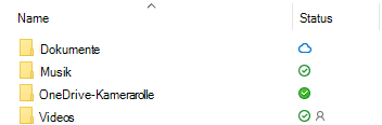 Ansicht der Explorer mit der Spalte Cloudstatus.