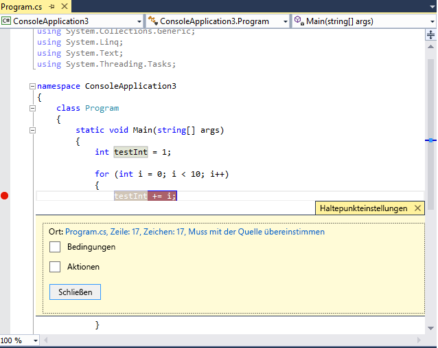 Breakpoint settings