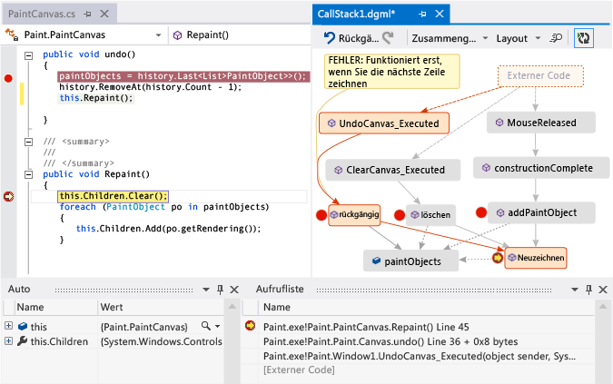 Neuen Methodenaufruf zum Aufrufstapel auf der Code-Karte hinzufügen