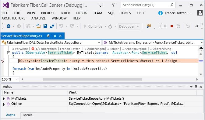 Gehe vom Leistungsereignis zum Anwendungscode