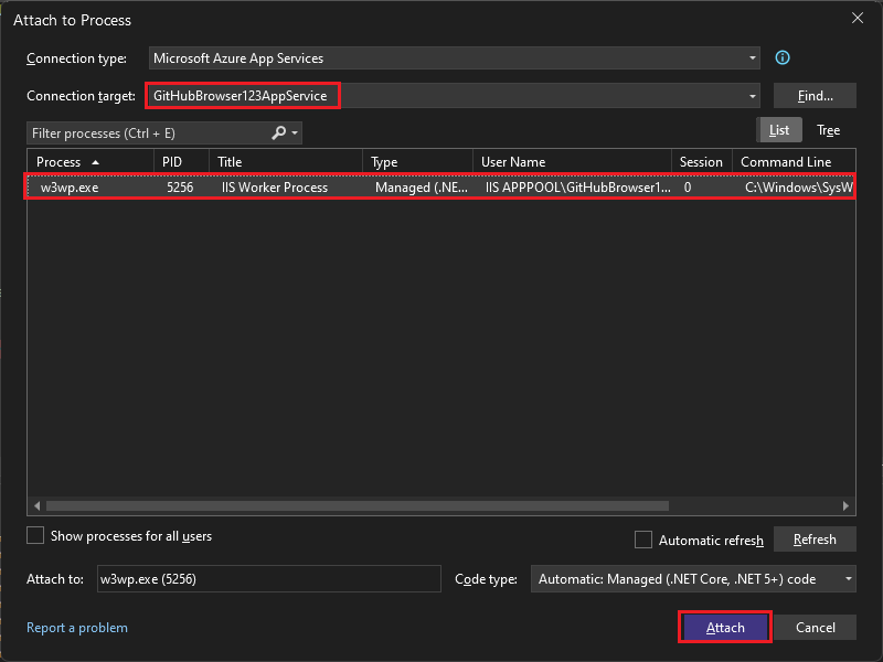 Screenshot des Features „An Prozess anfügen“