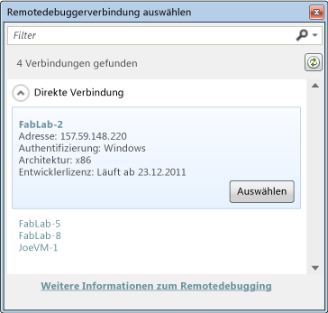 Dialogfeld „Remoteverbindungen“ Dialogfeld „Remoteverbindungen“
