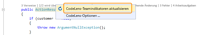 Refresh CodeLens Team Indicators menu item