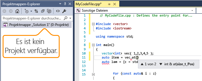 IntelliSense für einzelne Dateien in Visual C++