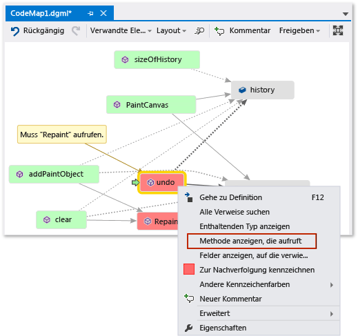 Codemap – Aktualisieren der Karte mit fehlendem Methodenaufruf