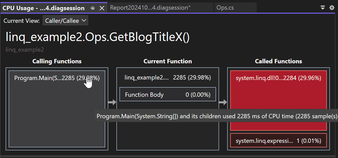 Screenshot zeigt Flame Graph mit angezeigtem Kontextmenü.