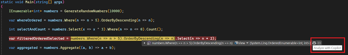LINQ Hover datatip Beispiel