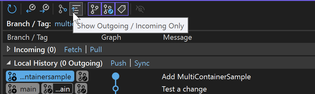 Screenshot des Git-Repository-Fensters mit der Schaltfläche 