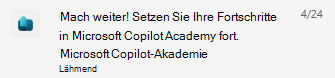 Screenshot der Copilot Academy Teams-Benachrichtigung für vorhandene Benutzer.