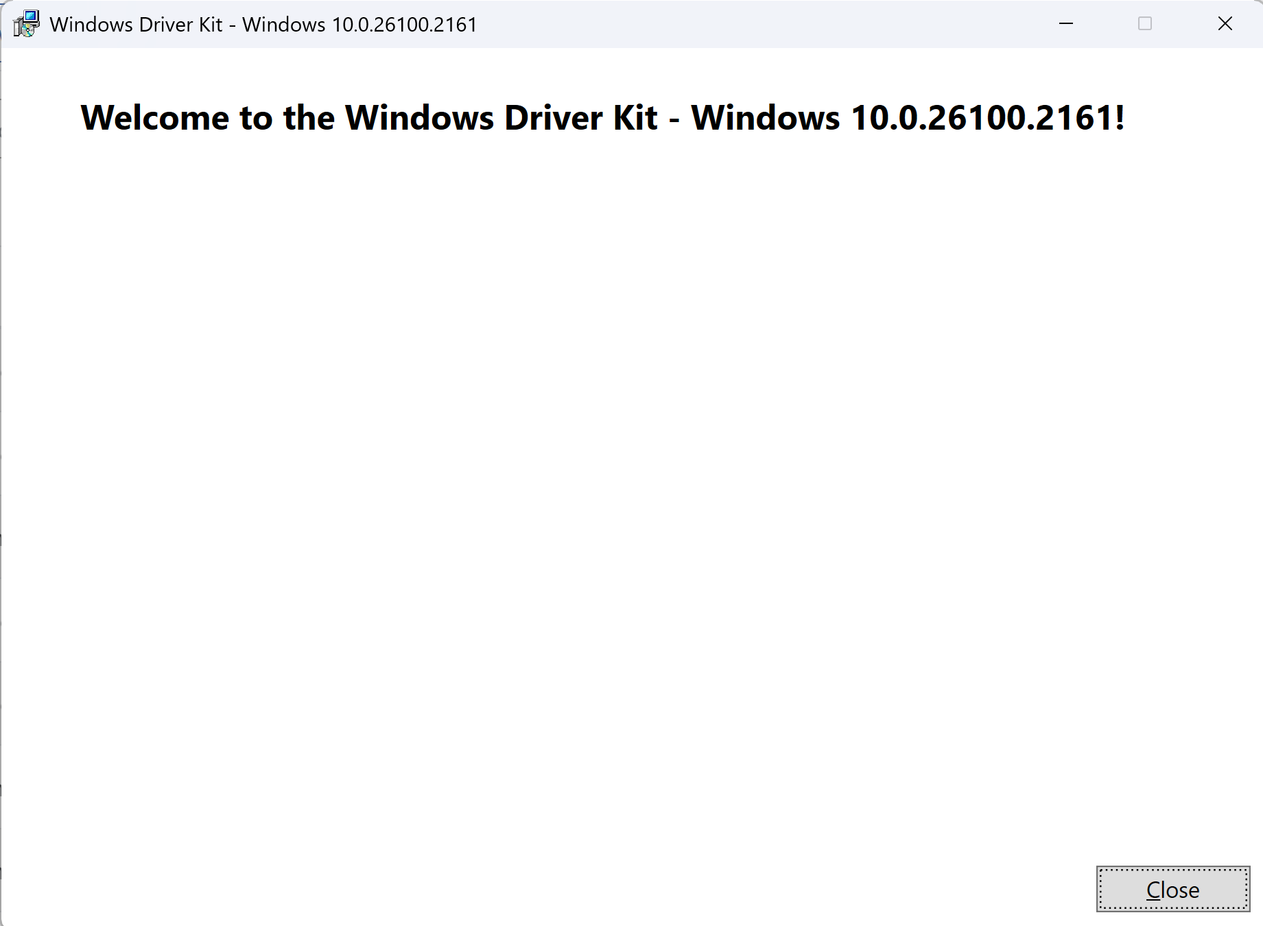 Screenshot der WDK-Installationserfolgsmeldung.