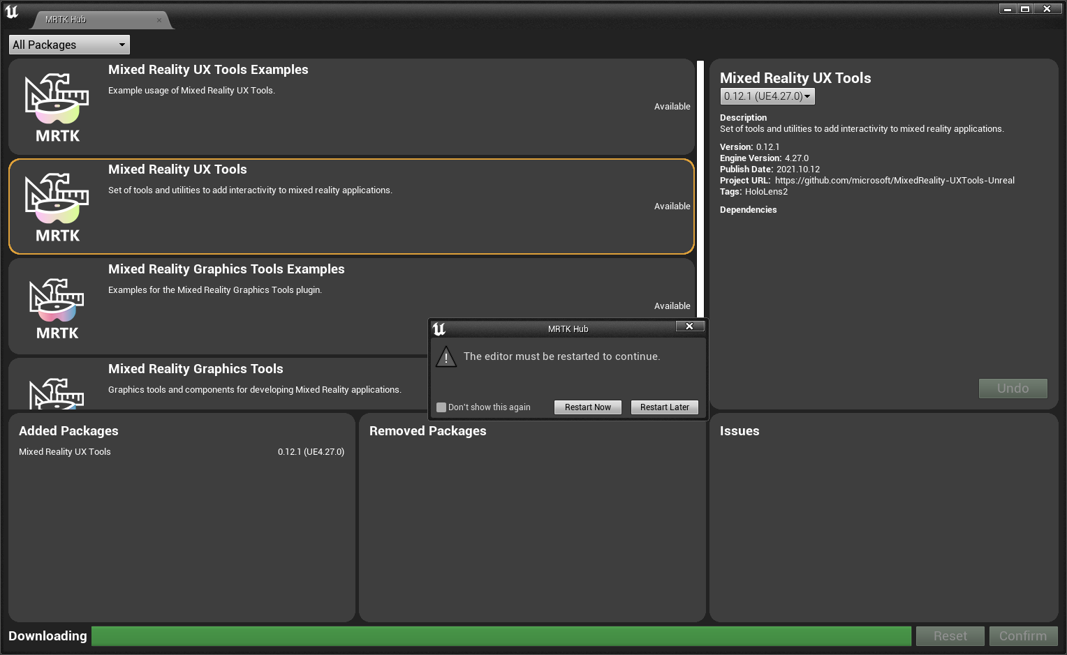 Installieren eines Plug-Ins mithilfe des MRTK-Hubs