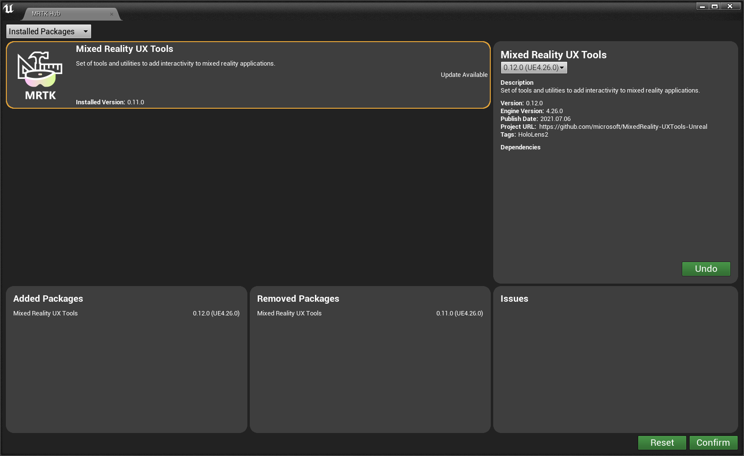 Aktualisieren eines Plug-Ins über den MRTK-Hub