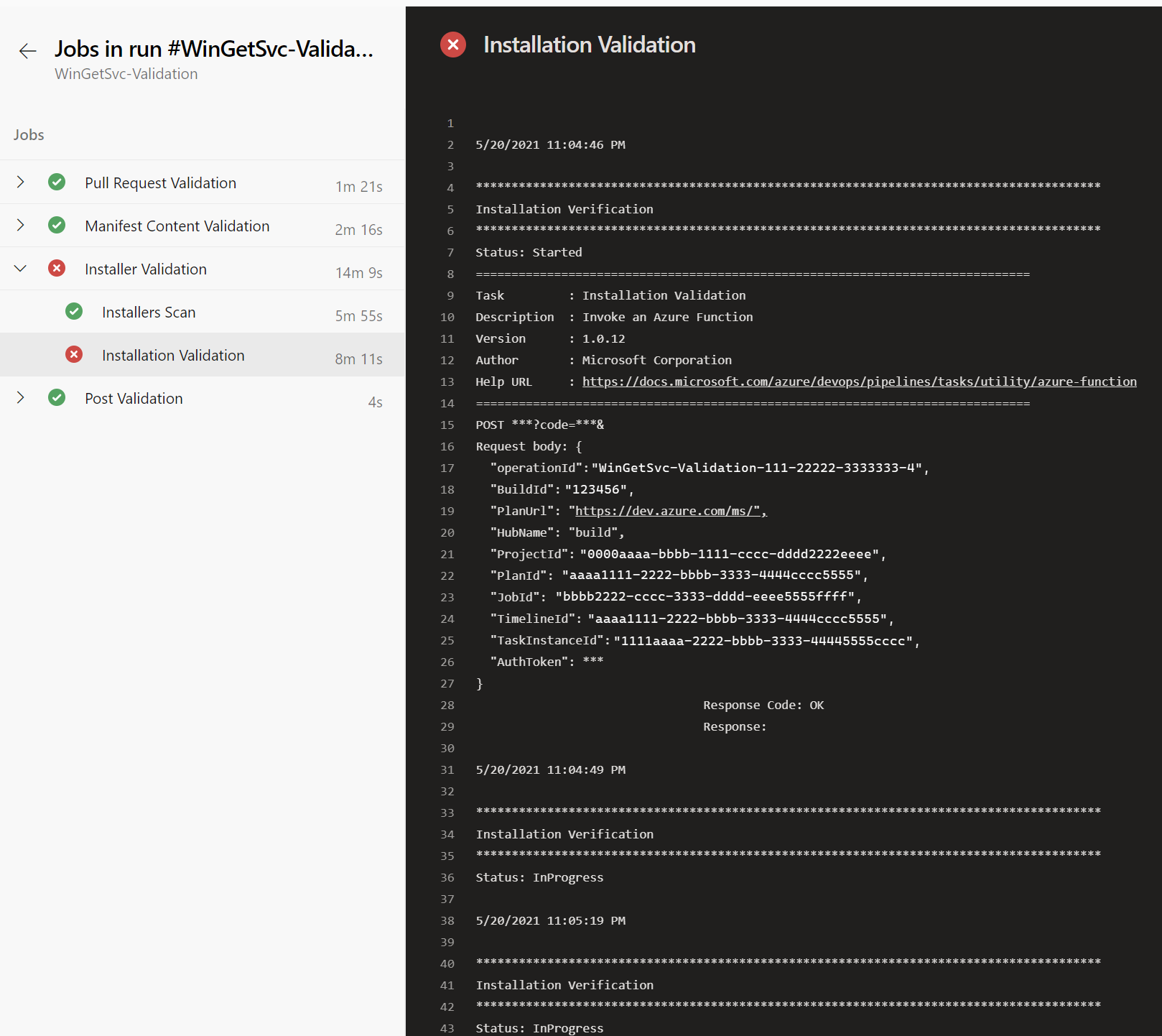 Screenshot Ausgabe des fehlgeschlagenen Auftrags.