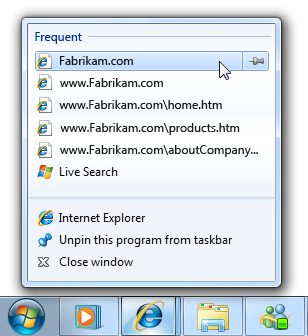 Screenshot der Sprungliste mit fünf Links zum Ziel-