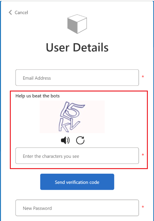 Screenshot von CAPTCHA, wie er auf der Anmeldeseite angezeigt wird.