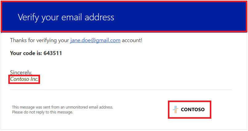 Screenshot einer angepassten Überprüfungs-E-Mail